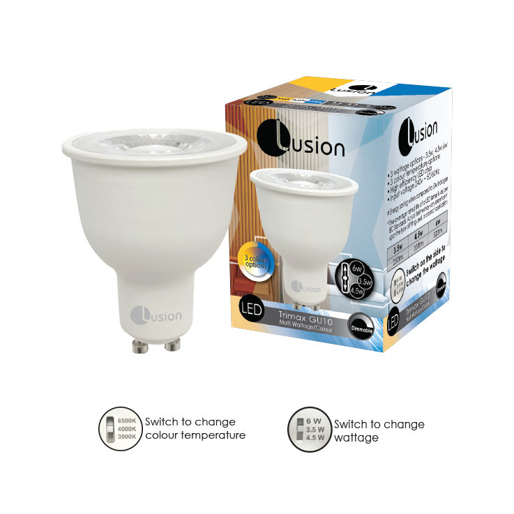 GU10 LED TRIMAX MULTI WATTAGE 3.5/4.5/6W 3/4/6.5K DIMMABLE LUS20100