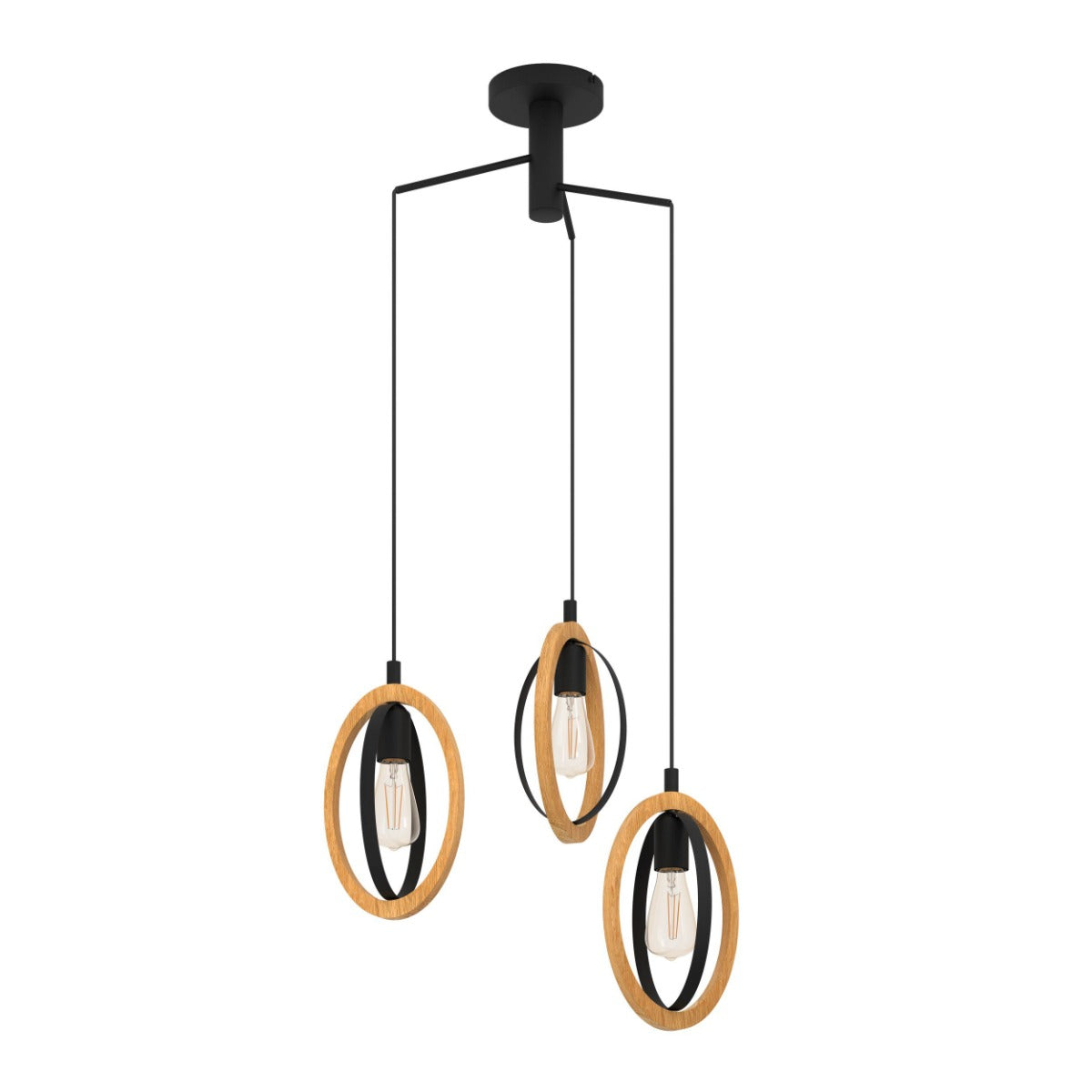BASILDON PENDANT LIGHT 3X40W E27 BLACK WITH NATURAL WOOD CLUSTER 43463N