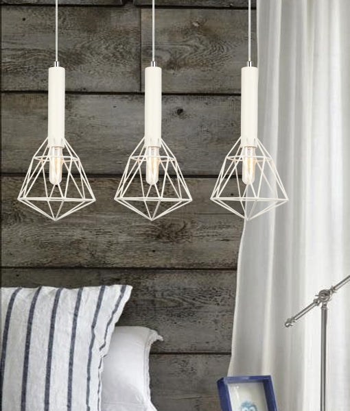 IRON CAGE WHITE 3 X CURVED ES PENDANT WHITEBAND1X3