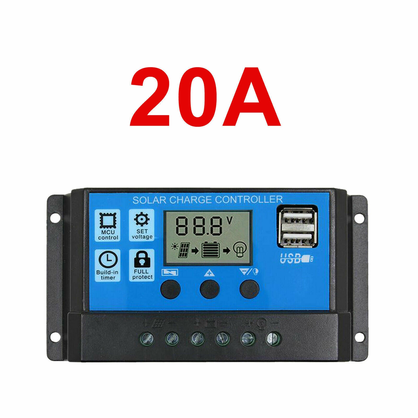 20Amp 12V/24V Solar Panel Regulator Charge Controller Battery Dual USB - SOLREG20A12/24VDC