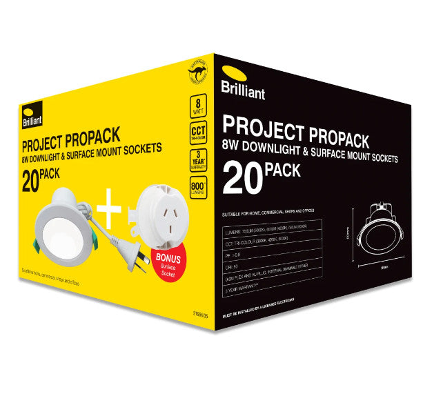 PROJECT PROPACK 8W DOWNLIGHT & SOCKET 20PK - 21996/05