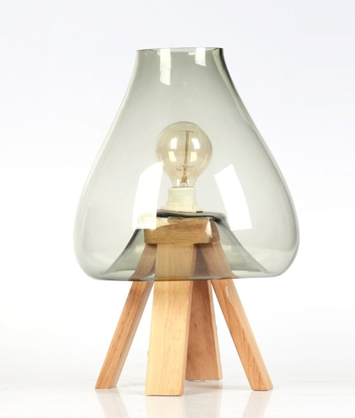 CLA LIGHTING DIVA E27 Table Lamp 1XES 40W Light Wooden Base Light Grey Glass DIVA2