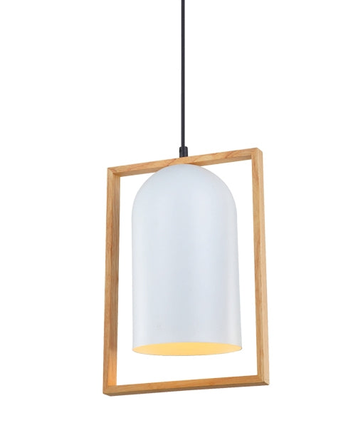 CLA LIGHTING ZARA SERIES INFRONT PENDENT ES 60W White Iron + Wood SWING1