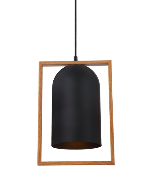 CLA LIGHTING ZARA SERIES INFRONT PENDENT ES 60W Black Iron + Wood SWING2