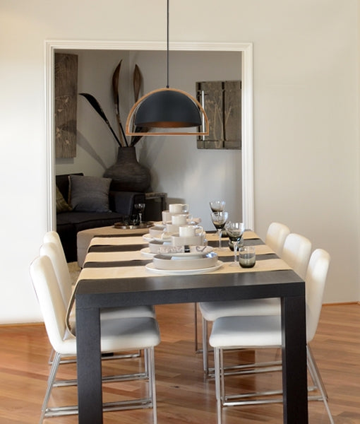 CLA LIGHTING ZARA SERIES INFRONT PENDENT ES 60W Black Iron + Wood SWING4