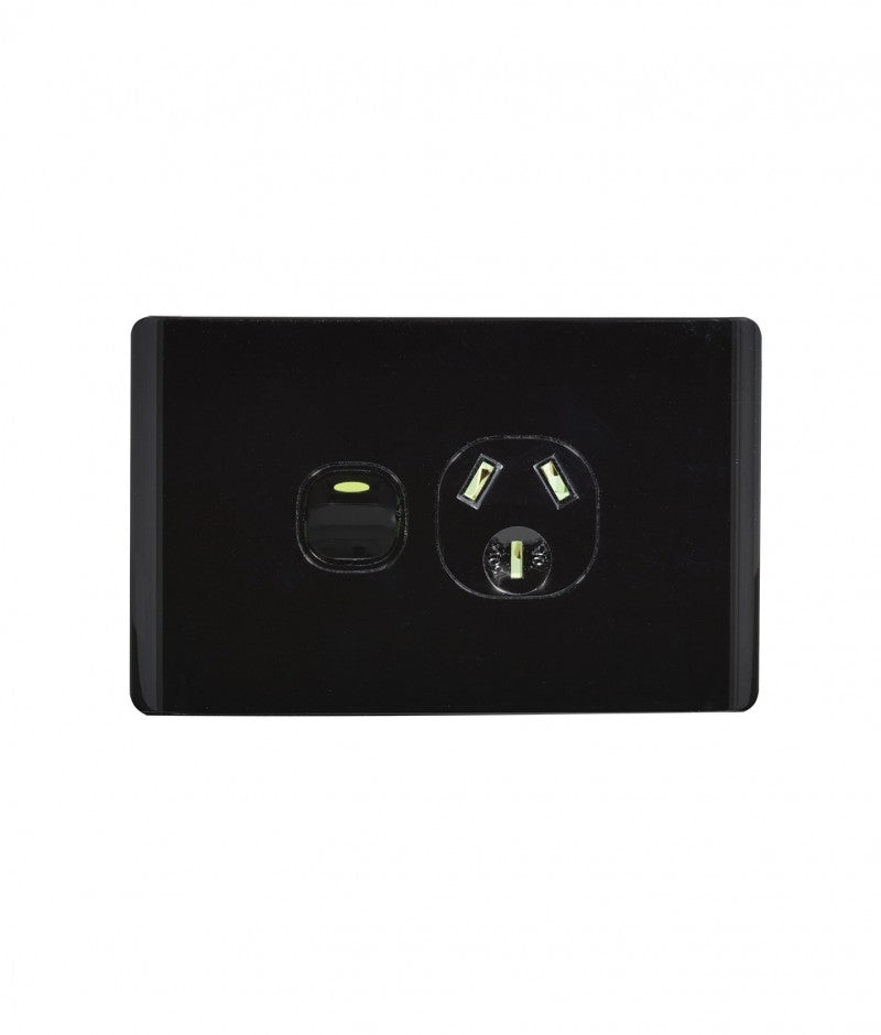 Leopard Power Point Switched 1 Gang 10A 250V (LEPP1GBLK) Black GSM