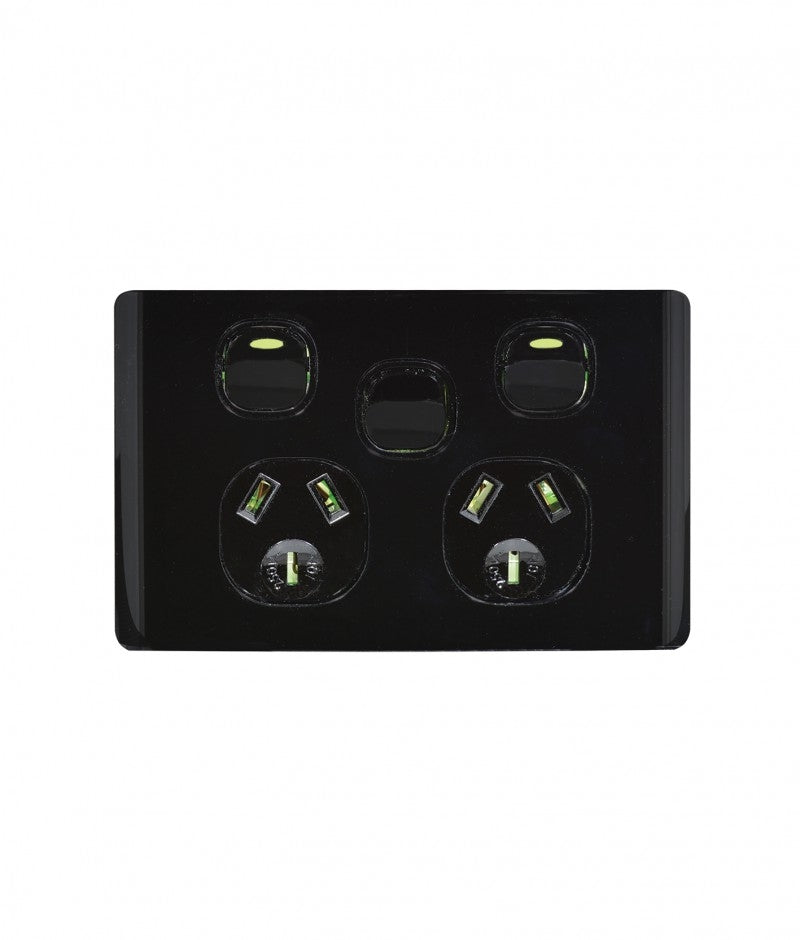 Leopard Power Point Switched 2 Gang,10A 250V With Extra Switch 16AX/20A (LEPPSW2GBK) Black GSM