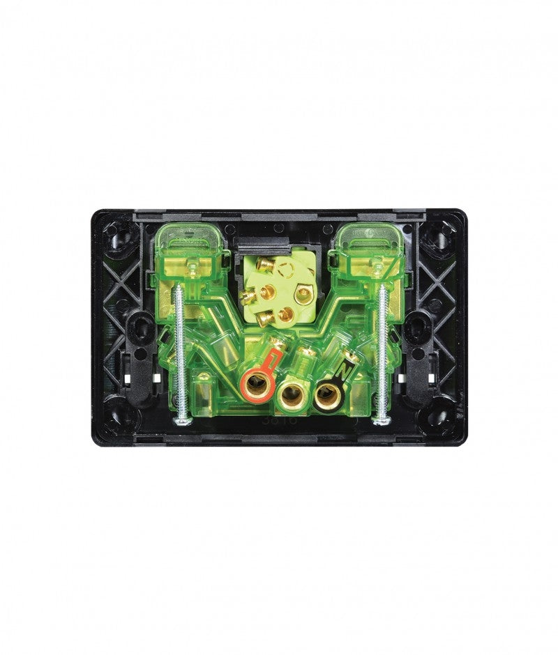 Leopard Power Point Switched 2 Gang,10A 250V With Extra Switch 16AX/20A (LEPPSW2GBLK) Black GSM