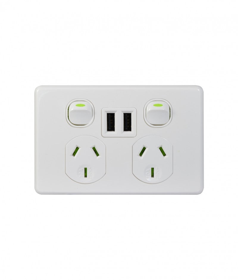 Leopard Fully Integrated Dual USB Charger Power Point (LEPP2USB2GWHT) White GSM