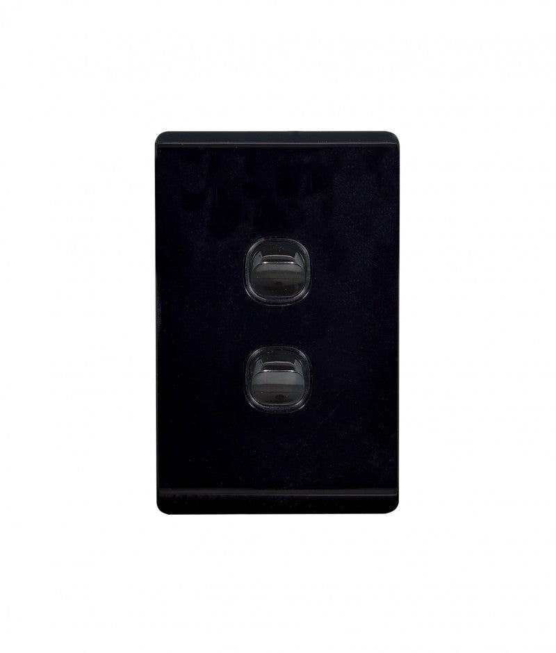 Leopard Switch Vertical 2 Gang 16AX/20A 250V (LESWV2GBK) Black GSM