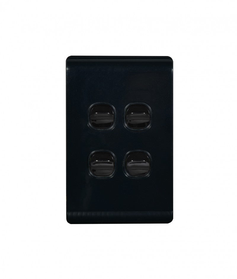 Leopard Switch Vertical 4 Gang 16AX/20A 250V (LESWV4GBLK) Black GSM