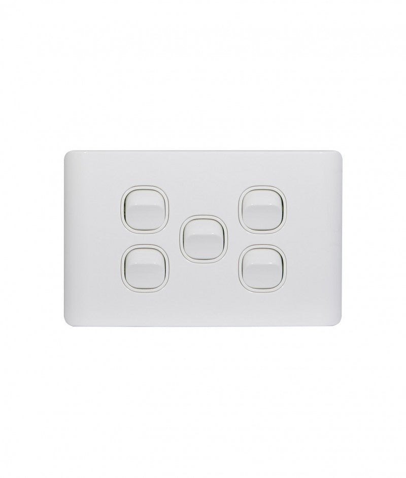 Leopard Switch Horizontal 5 Gang 16AX/20A 250V (LESW5G) GSM