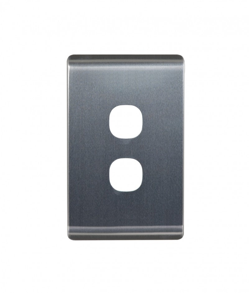 Leopard Switch Plate Vertical 2 Gang (LESWPV2GBA) Brushed Aluminium GSM