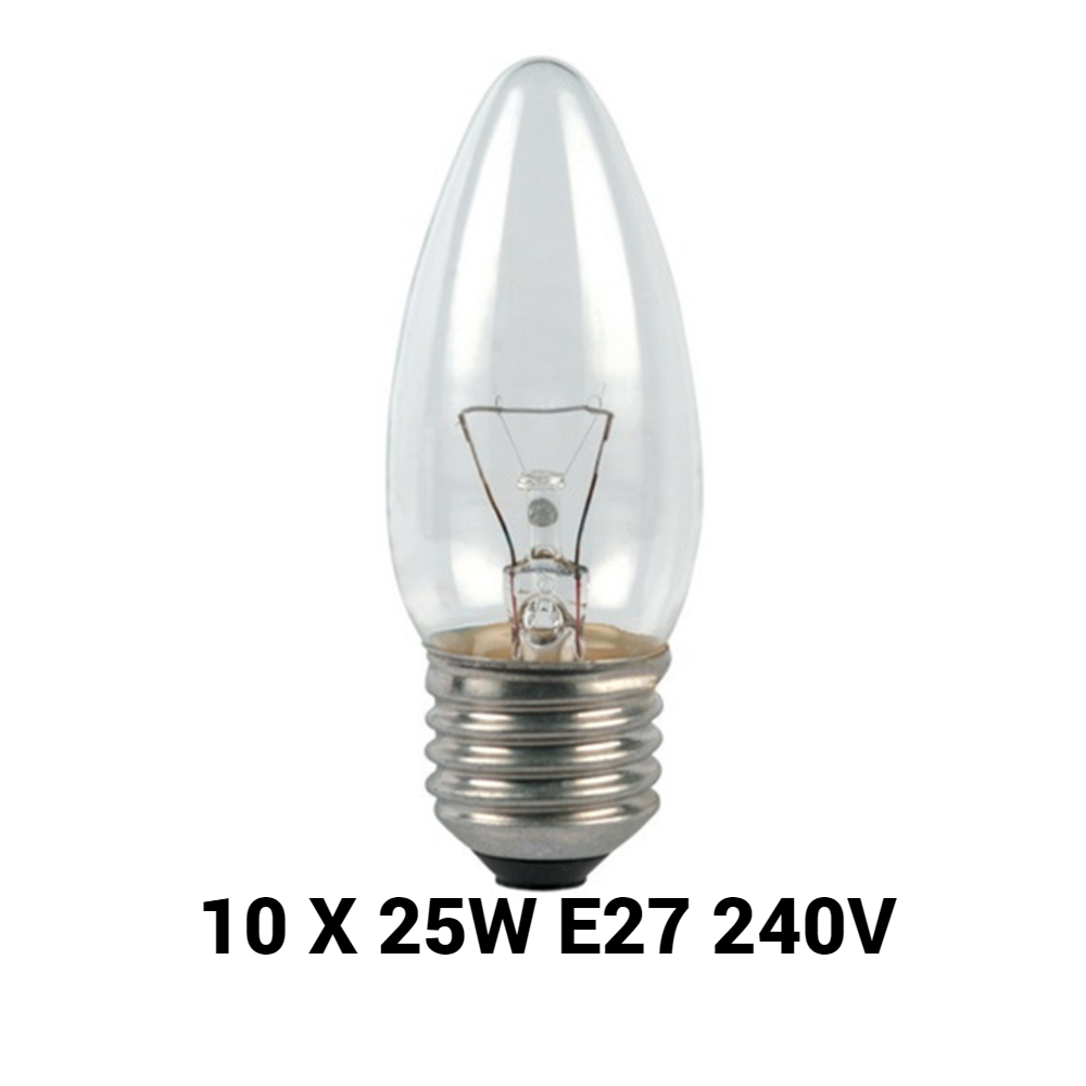 10Pk 25w Incandescent Candle Light Bulb Screw E27 240V Clear Dimmable 11073