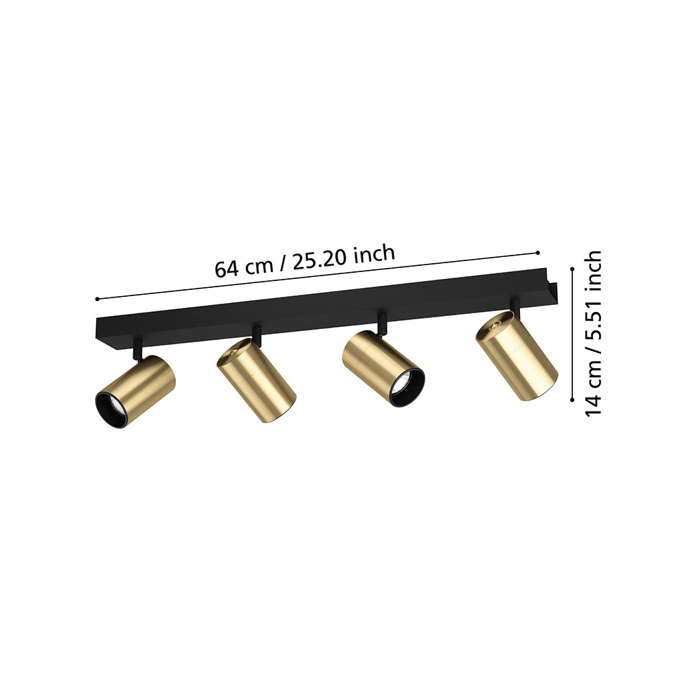 CUMARIBO SPOT 4X5W GU10 LED 4000K BLACK WITH BRASS MATT FIXTURE 390085N