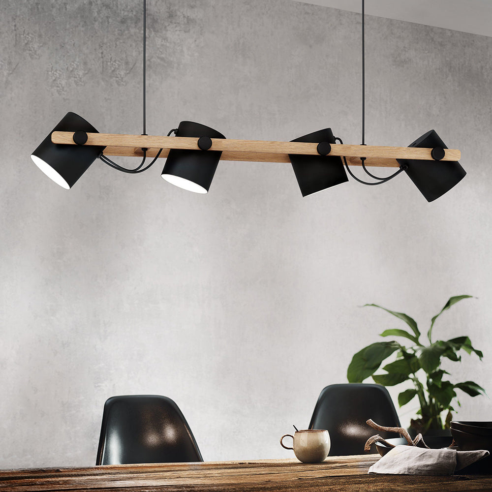 HORNWOOD H/L 4X28W E27 BLK/LIGHT WOOD 43424N