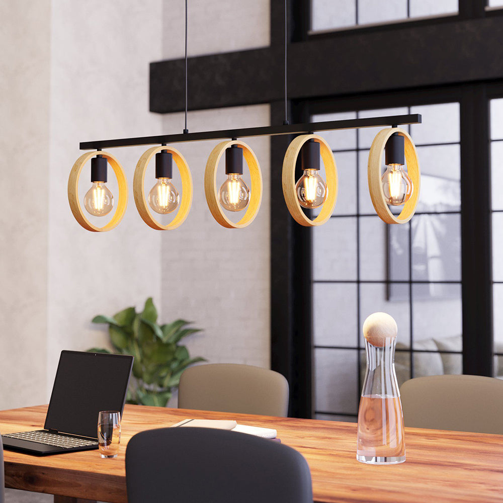IPSDEN PENDANT LIGHT 5X40W E27 BLACK WITH NATURAL WOOD 43552N