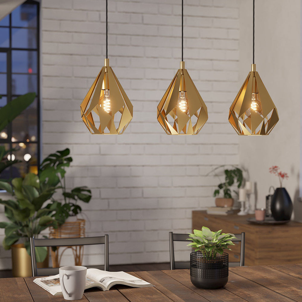 CARLTON PENDANT LIGHT 3X60W E27 BRASS MATT 2M 43909N