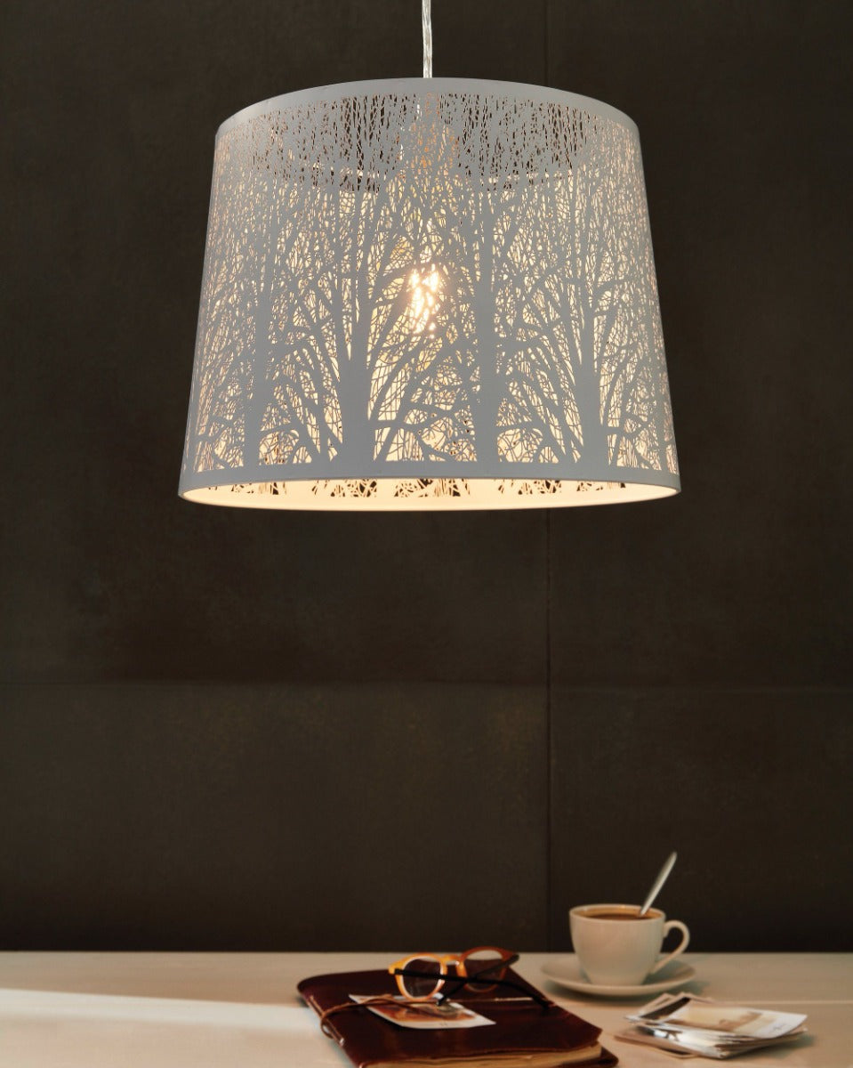 HAMBLETON PENDANT LIGHT 1X60W E27 SATIN NICKEL WITH WHITE 49489