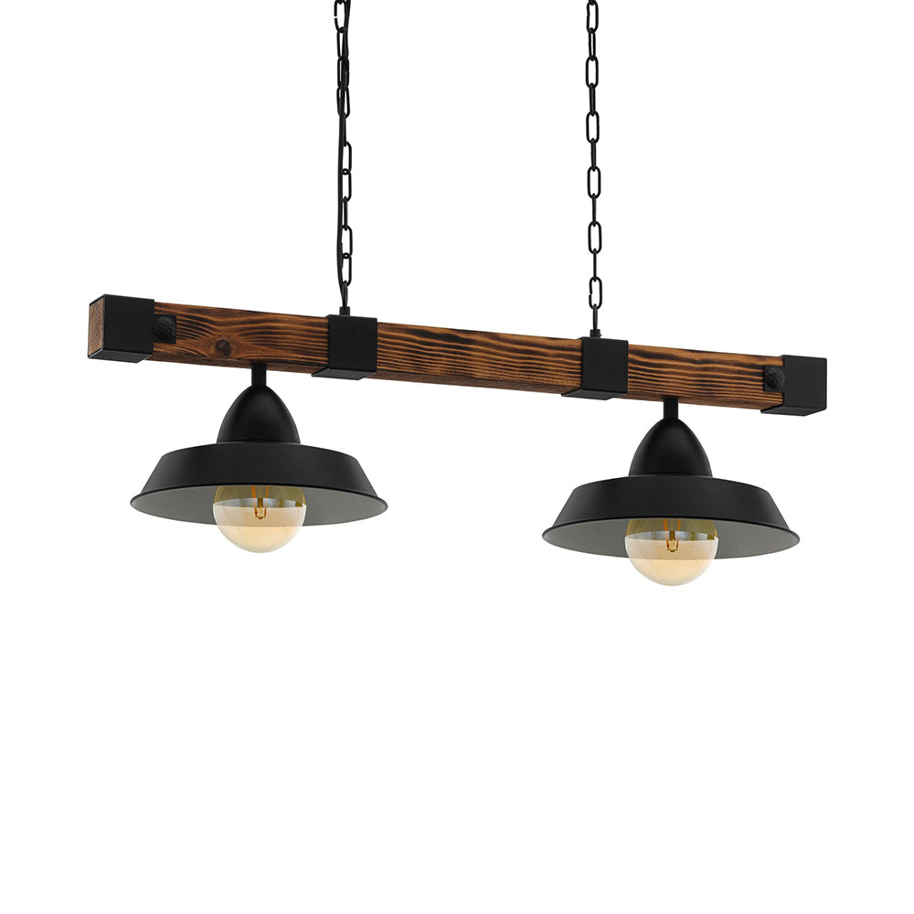 Oldbury 2 Light Pendant Wood Rustic Brown E27 60w 49684