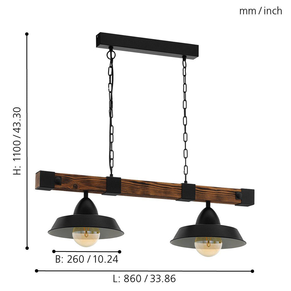 Oldbury 2 Light Pendant Wood Rustic Brown E27 60w 49684