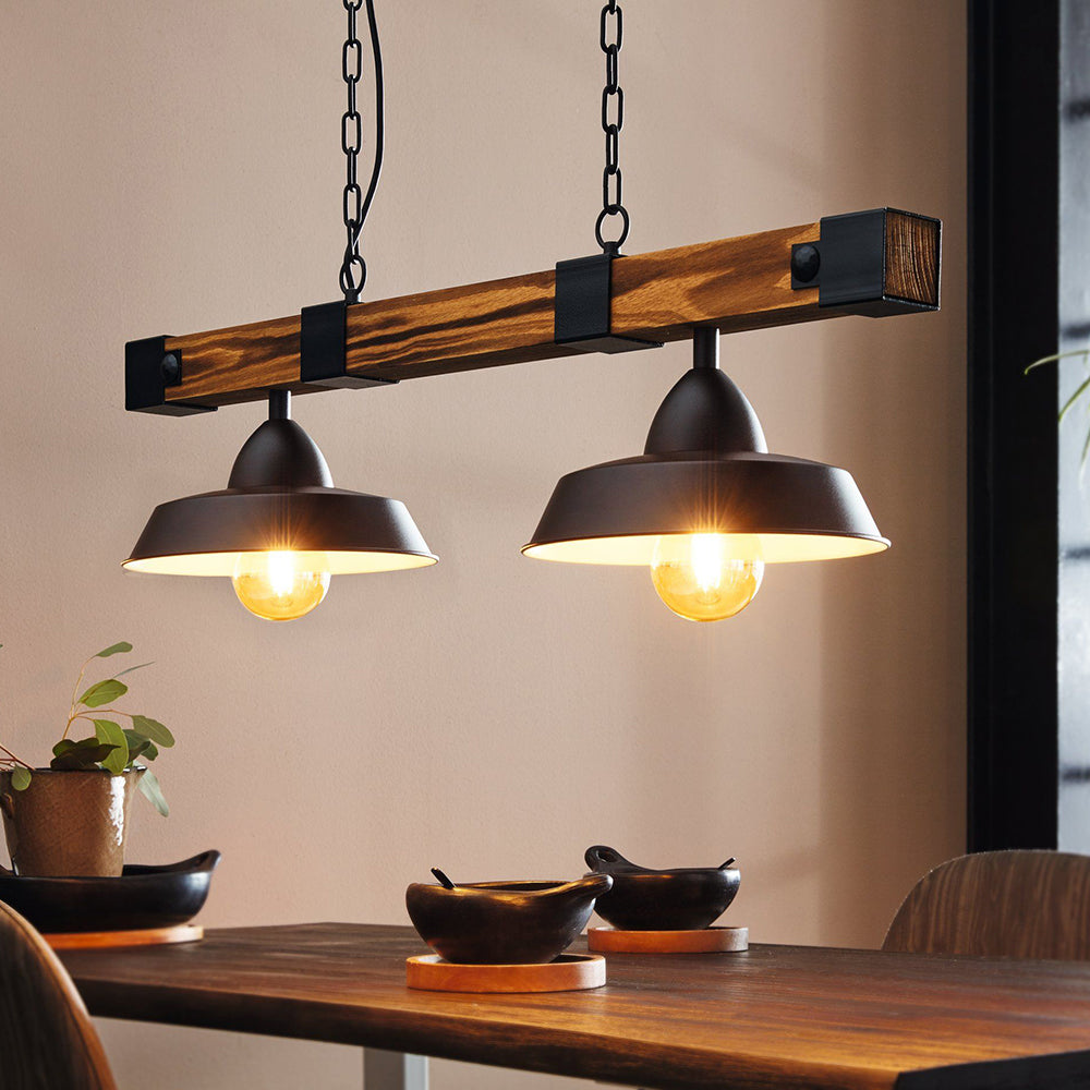 Oldbury 2 Light Pendant Wood Rustic Brown E27 60w 49684