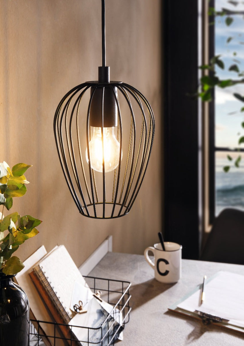 Newtown Small Vintage Wire Cage E27 60w Pendant Black 49477