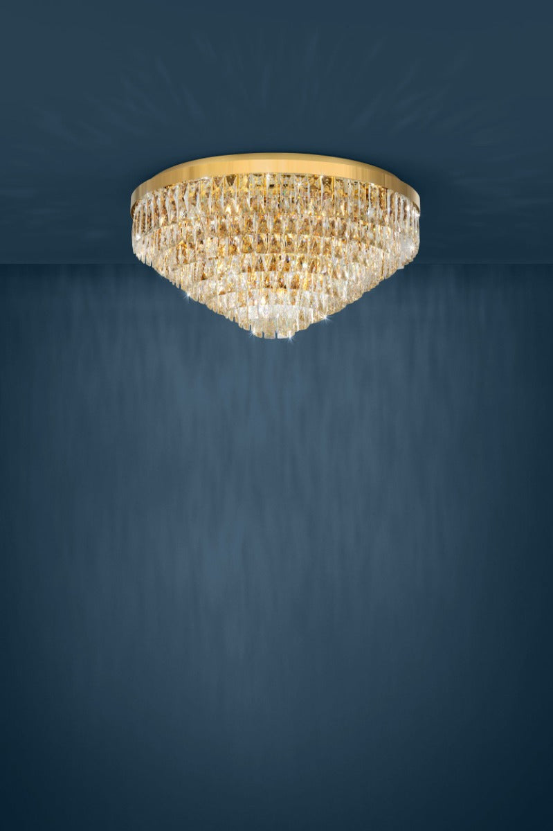 Valparaiso 16 Light Crystal 40W E14 Flush Mount Light Gold 39459
