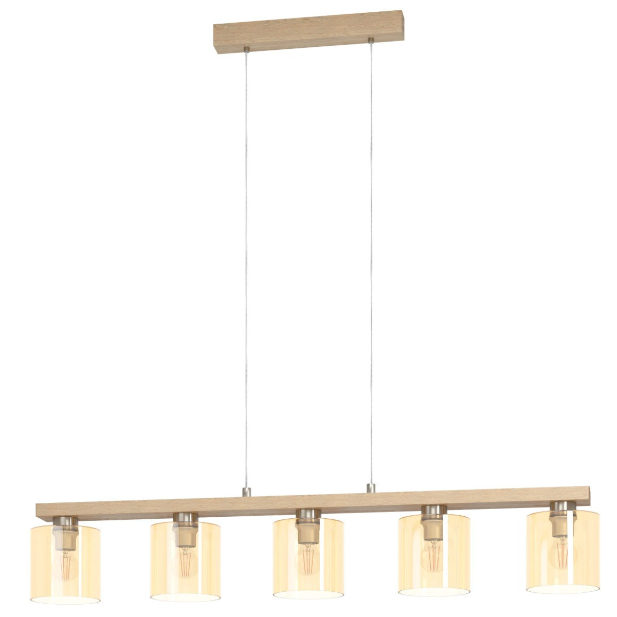 CASTRALVO PENDANT LIGHT 5X28W E27 LIGHT WOOD WITH AMBER GLASS SHADE 98592