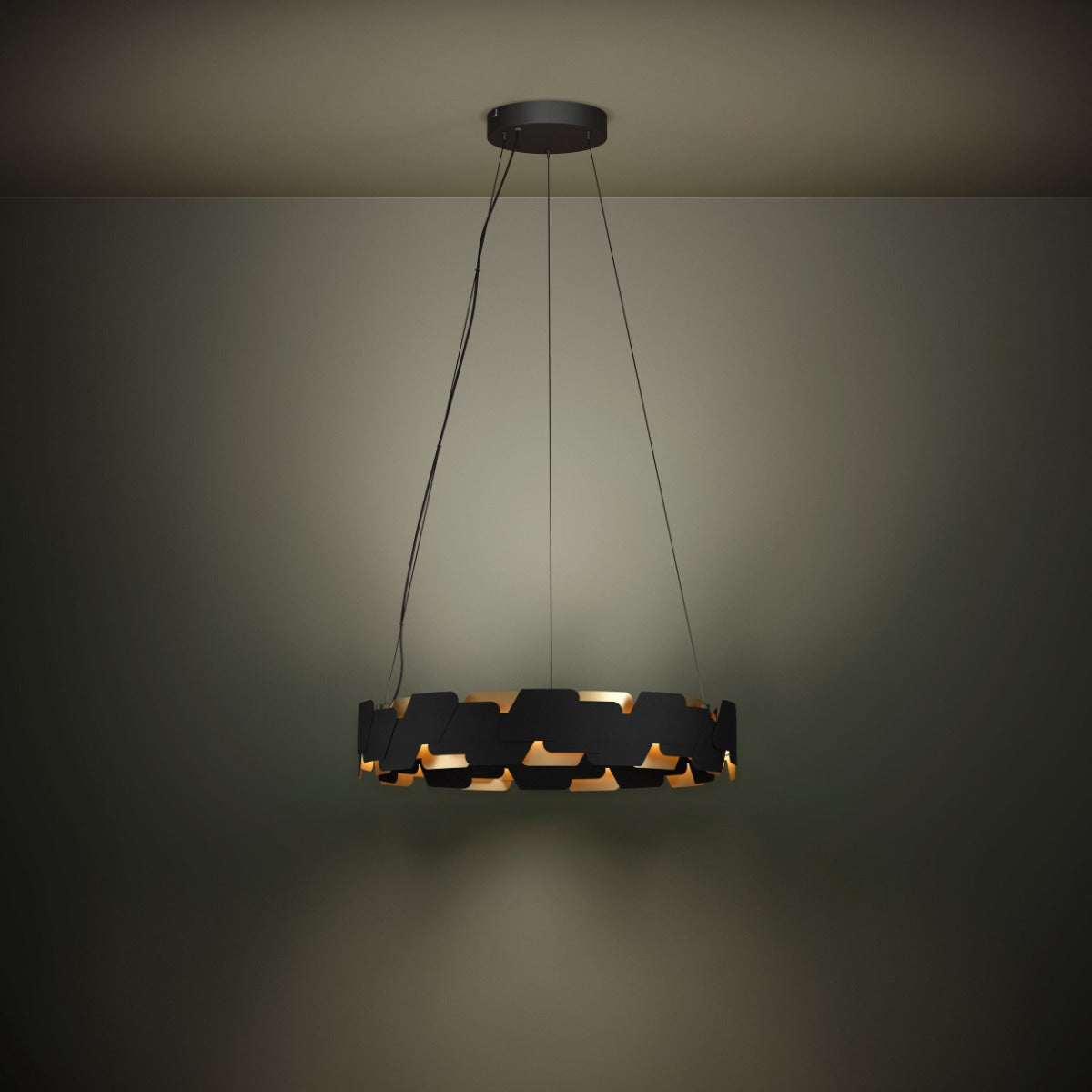 ALTAGRACIA ROUND PENDANT LIGHT 70W LED BLACK WITH GOLD ACCENT 390031