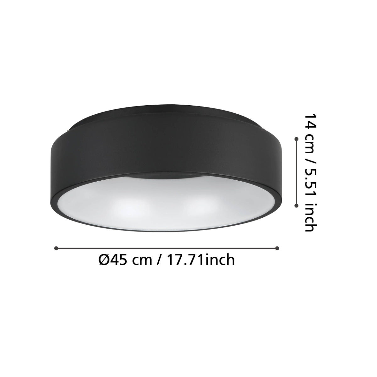 Marghera 2 Black 25W Dimmable LED Oyster Light Warm White 390049
