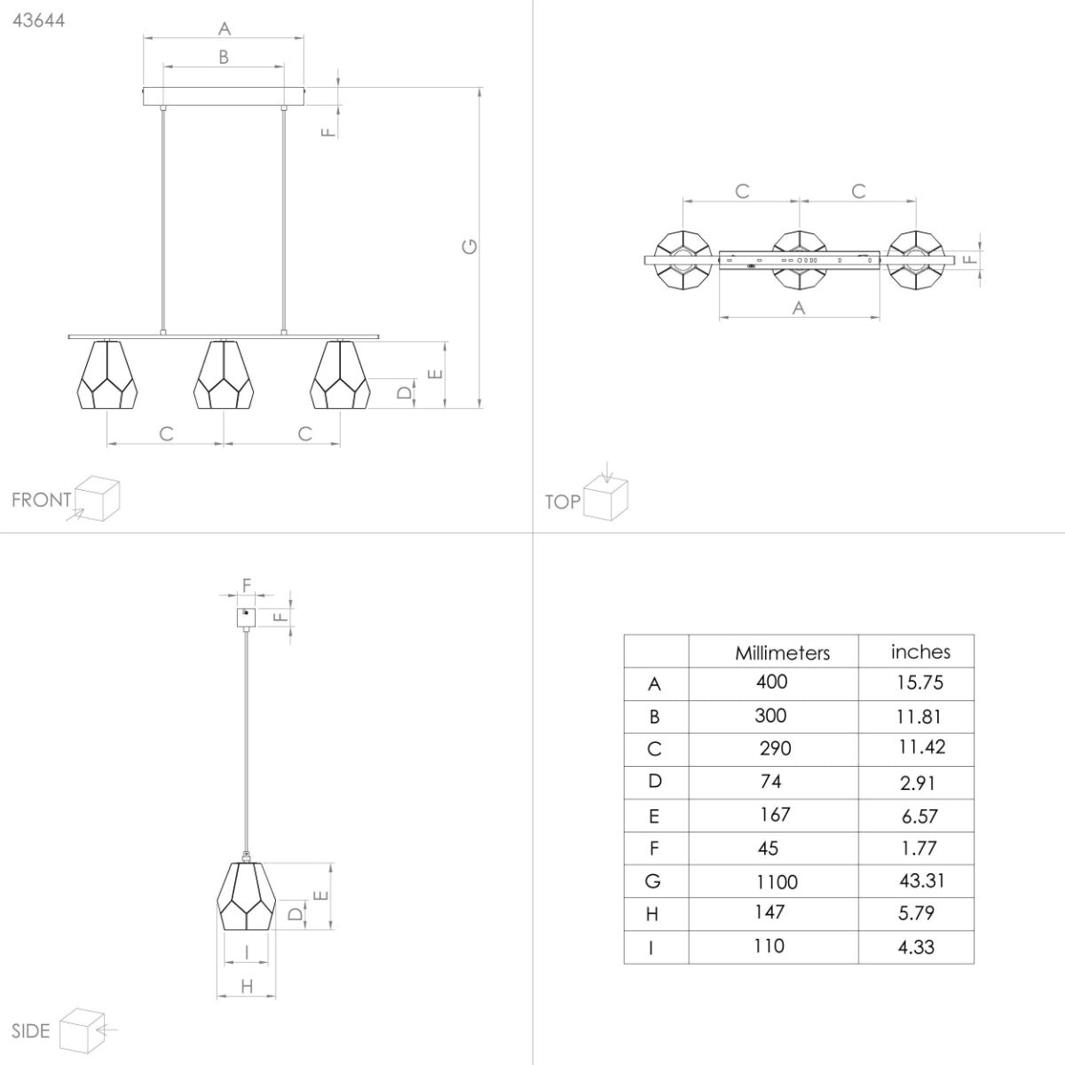 Mardyke 3 Light Pendant Black 43644
