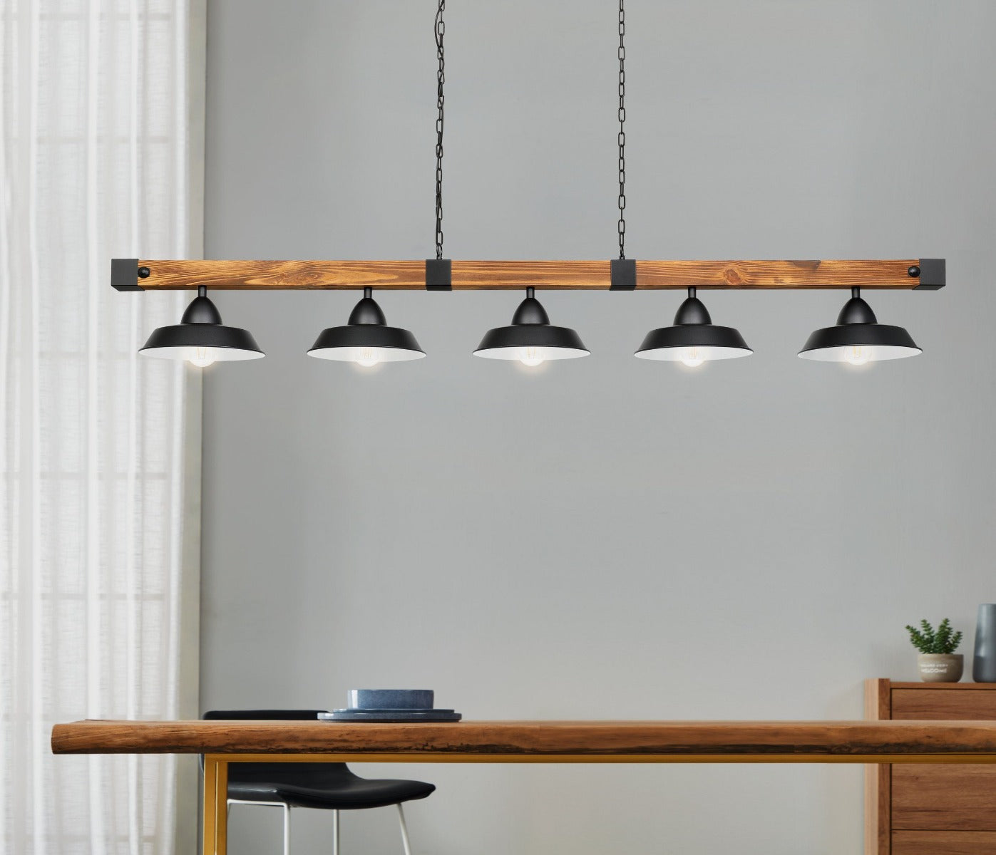Oldbury 5 Light Pendant Wood Rustic Brown E27 60w 205036