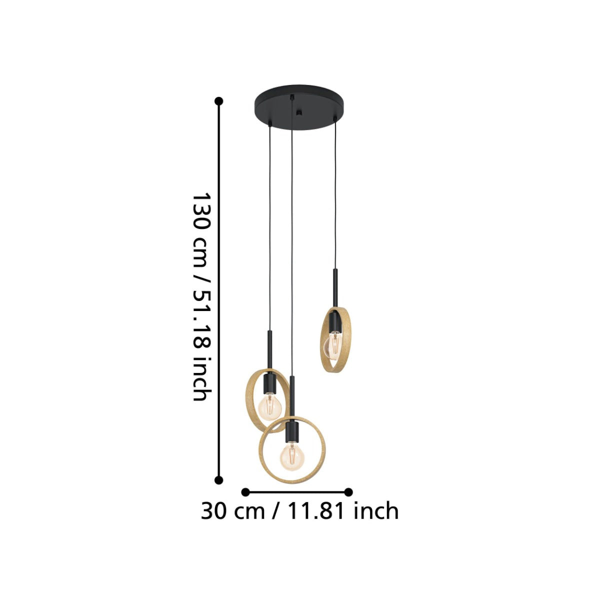IPSDEN PENDANT LIGHT 3X40W E27 BLACK WITH NATURAL WOOD 43551N