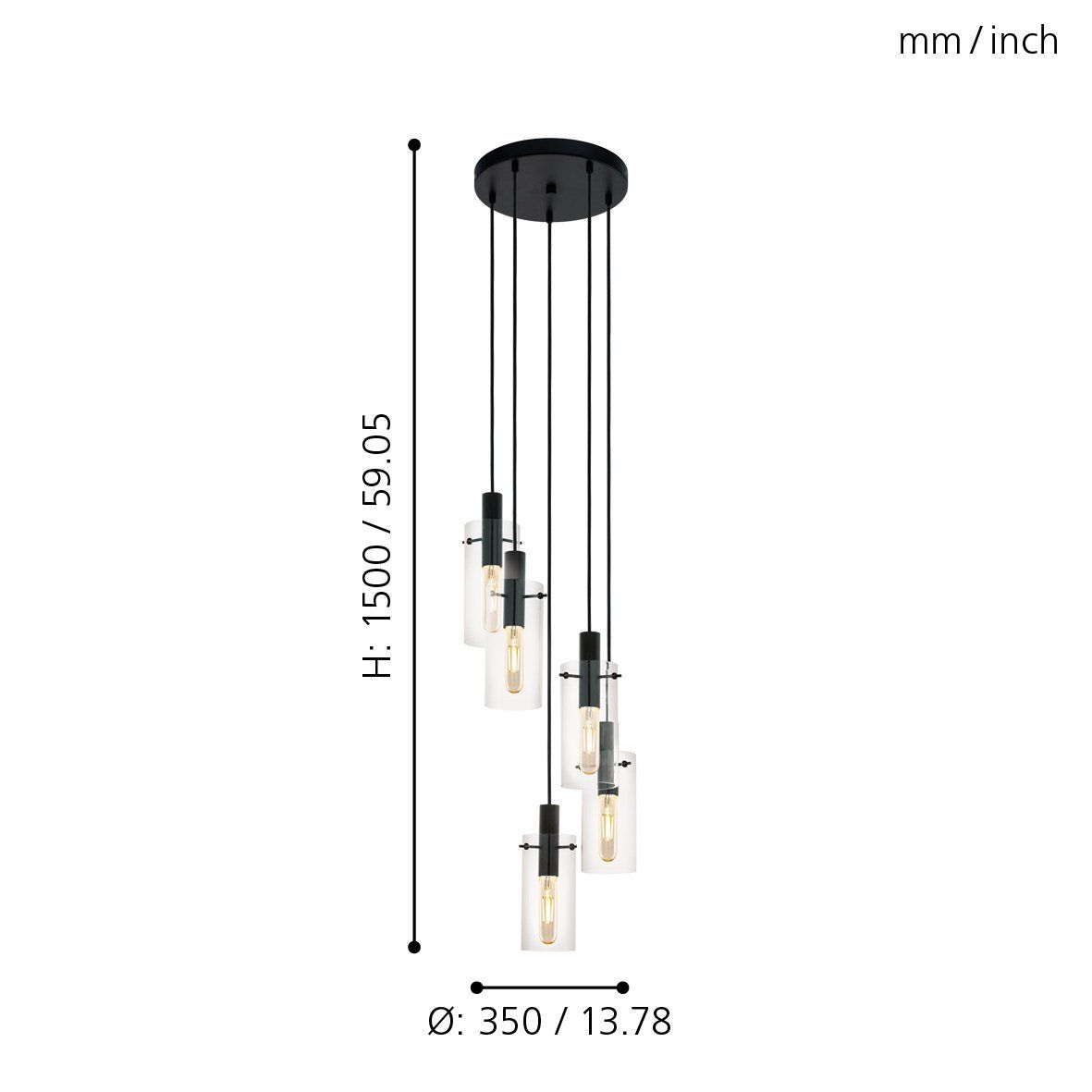 Montefino 5 light Pendant Black 97368