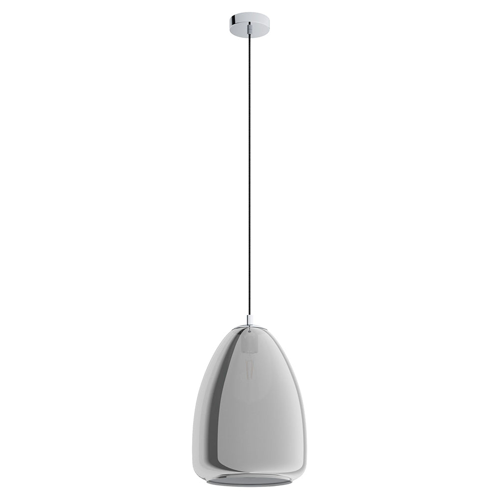 ALOBRASE PENDANT LIGHT 1X40W E27 CHROME WITH BLACK TRANSPARENT SHADE LARGE 98614N
