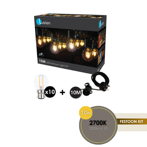 10M FESTOON KIT C/W 2W BC LED LAMPS x 10 LUS99910