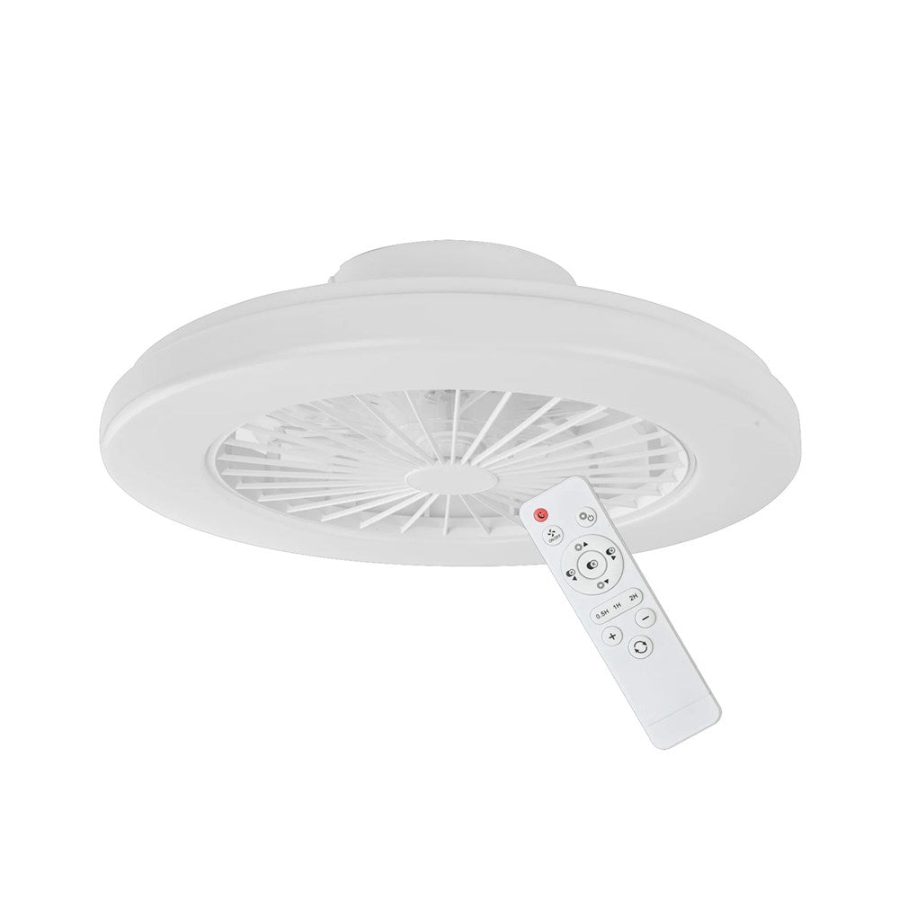 White Low-Profile Surface Mounted DC Ceiling Fan with LED Light