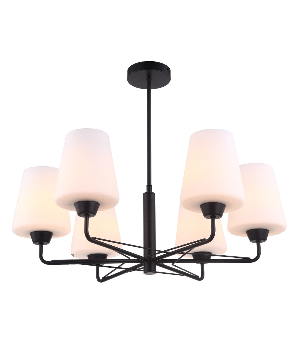Abbey 6 Light Pendant Light in Matt Black with Opal Glass