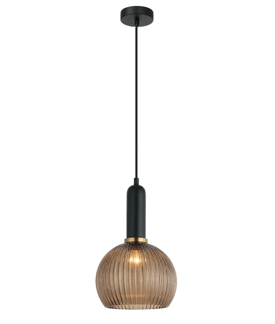 VINTAJ Amber Wine Glass Shape Ribbed Glass Pendant Lights VINTAJ3