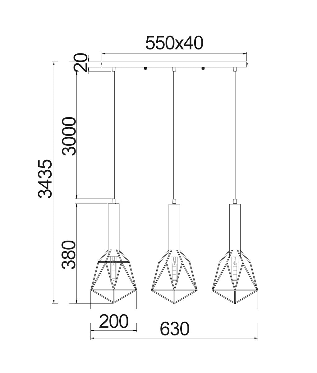 IRON CAGE BLACK 3 X CURVED ES PENDANT BLACKBAND1X3 CLA lighting