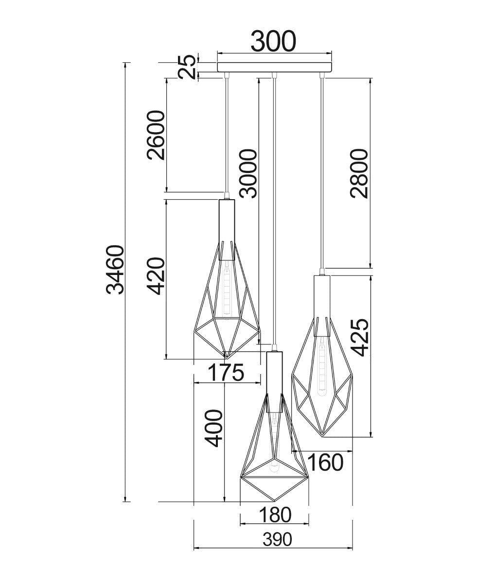 IRON CAGE BLACK 3 X ANGLED ES PENDANT BLACKBAND2X3 Cla Lighting