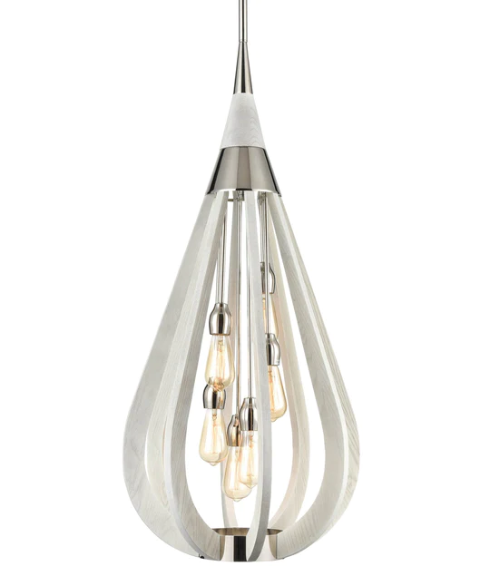 LARGE 6XE27 POLISHED NICKEL & TAUPE FINISHED WOOD BONITO8 Cla lighting