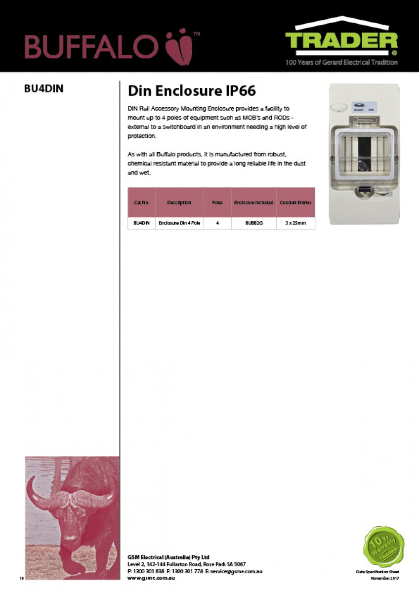 Trader Gsm Enclosure Din 4 POLE IP66 With LED - BU4DINLED