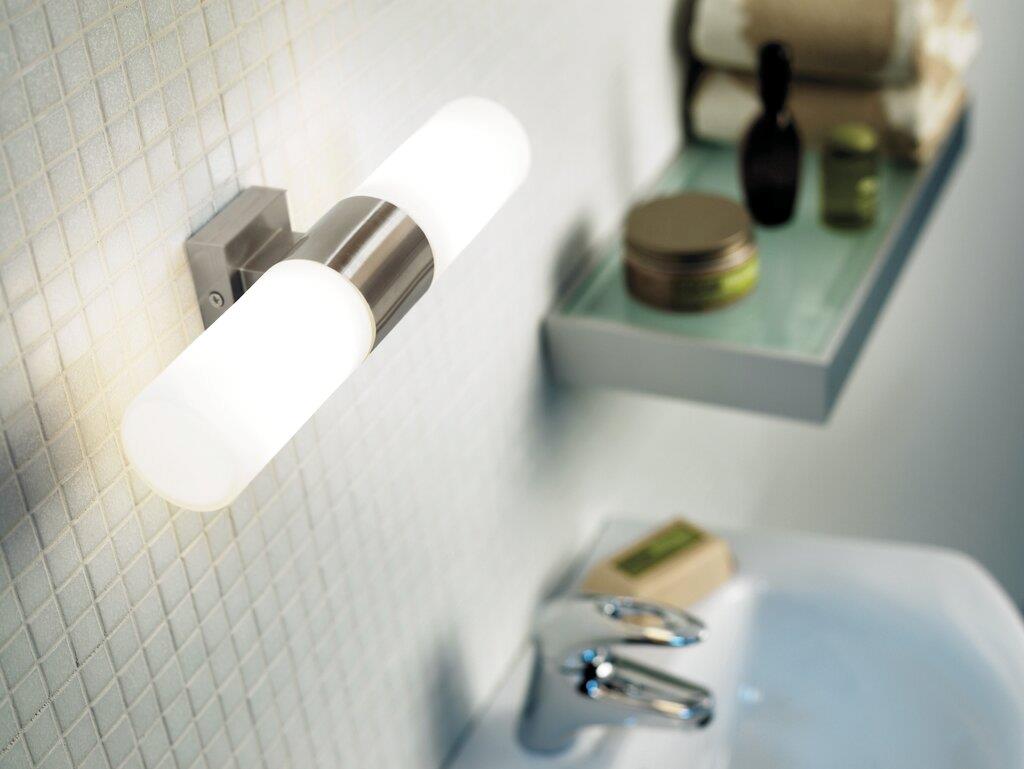 Tangens 2 light bar Bath Glass, Metal Brushed steel, Opal - 17141032
