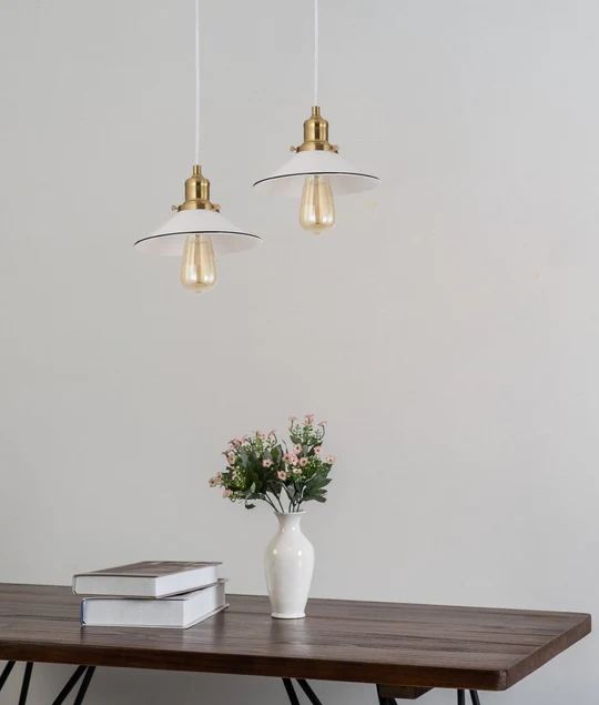 CEREMA: Interior White with Antique Brass & Black Highlight Coolie Pendant Light- CEREMA4