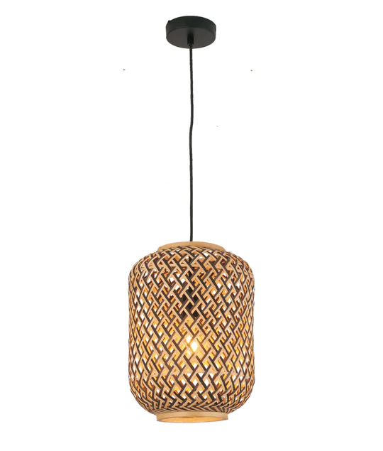 CESTA Cylinder Brown/Natural Bamboo Cage Pendant Light-CESTA1