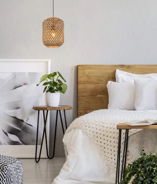 CESTA Cylinder Brown/Natural Bamboo Cage Pendant Light-CESTA1