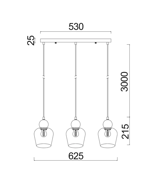 CHAMPAN Smokey Black Ellipse Multiple Bar Base Pendant 3 Lights-CHAMPAN2X3S