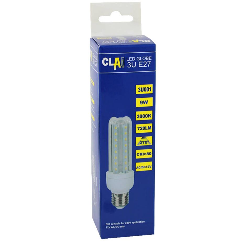 3U 12V AC / DC 9W ES LED GLOBE WARM WHITE - 3U001